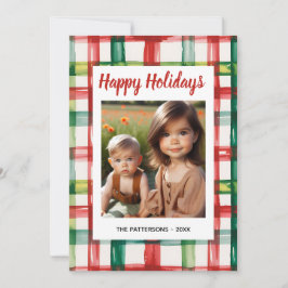 Cartão De Festividades Custom Happy Holidays Fun Plaid Red Green Photo