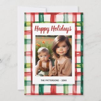Cartão De Festividades Custom Happy Holidays Fun Plaid Red Green Photo