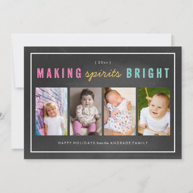 Cartão De Festividades Custom Holiday Chalkboard Christmas Photo Collage (Frente)