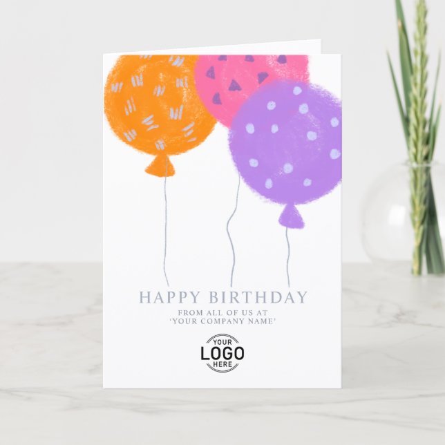Cartão De Festividades Custom Logo Balloons White Business Birthday Card (Frente)