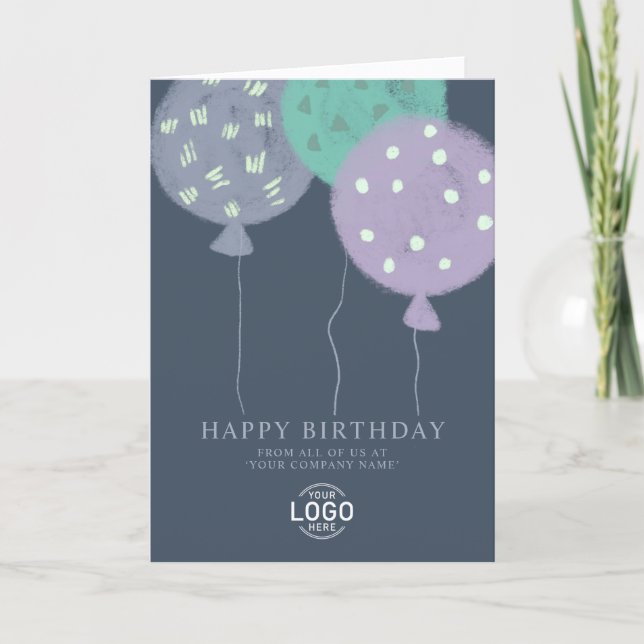 Cartão De Festividades Custom Logo Dusty Balloons Business Birthday Card (Frente)