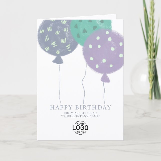 Cartão De Festividades Custom Logo Modern Balloons Business Birthday Card (Frente)