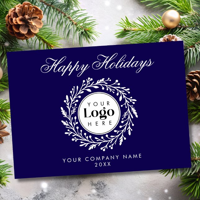 Cartão De Festividades Custom Logo Navy Christmas Business Thank You Card (Criador carregado)