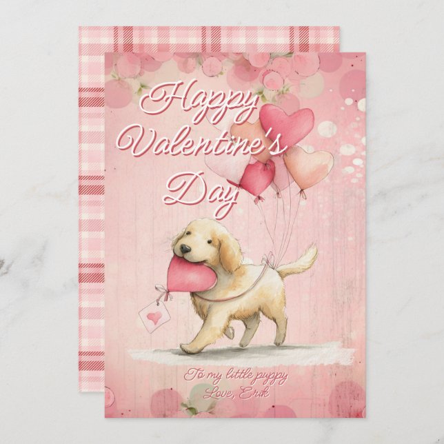 Cartão De Festividades Custom Message Dog Animal Valentines Day (Frente/Verso)