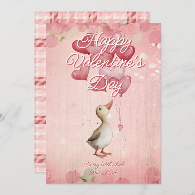 Cartão De Festividades Custom Message Duck Animal Valentines Day (Frente/Verso)