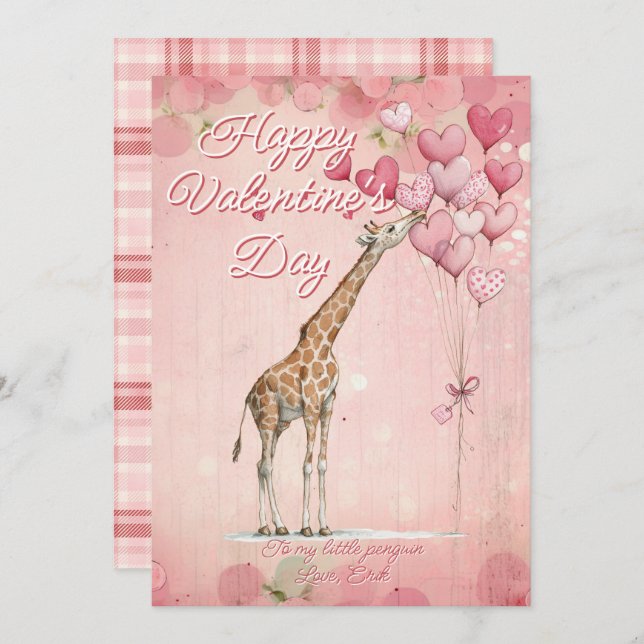 Cartão De Festividades Custom Message Giraffe Animal Valentines Day (Frente/Verso)