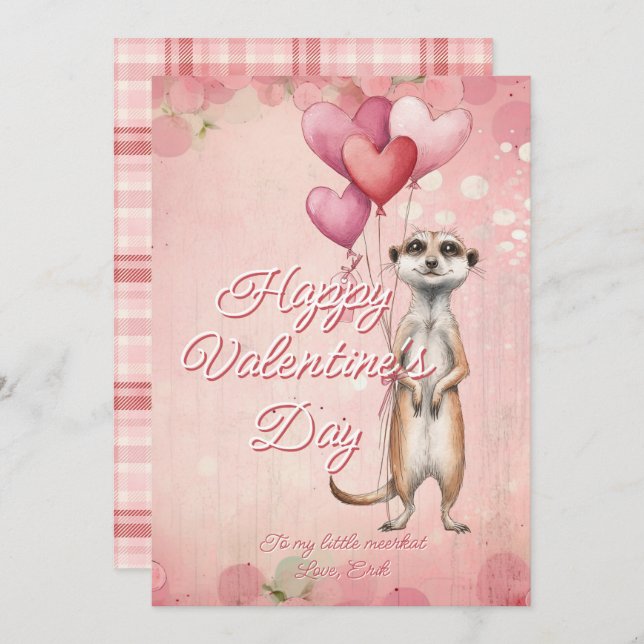 Cartão De Festividades Custom Message Meerkat Animal Valentines Day (Frente/Verso)