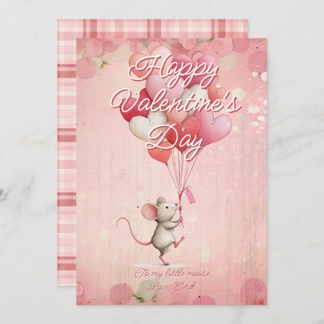 Cartão De Festividades Custom Message Mouse Animal Valentines Day (Frente/Verso)