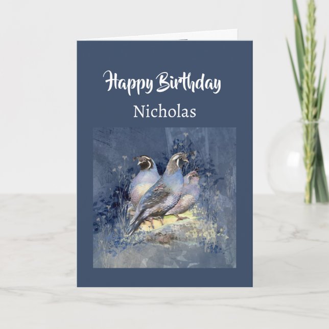 Cartão De Festividades Custom Name Birthday California Quail Bird (Frente)