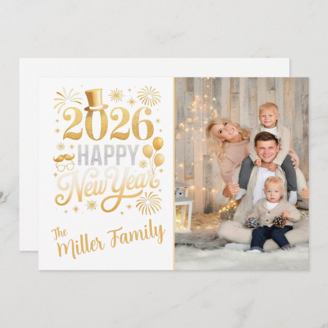 Cartão De Festividades Custom New Year Photo Holiday Card  (Frente/Verso)