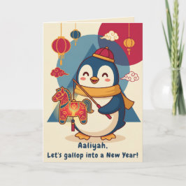 Cartão De Festividades Custom Penguin Celebrating Lunar New Year