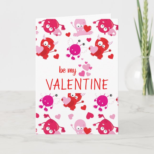 Cartão De Festividades Custom Personalized Cute Monster Valentine's Day (Frente)