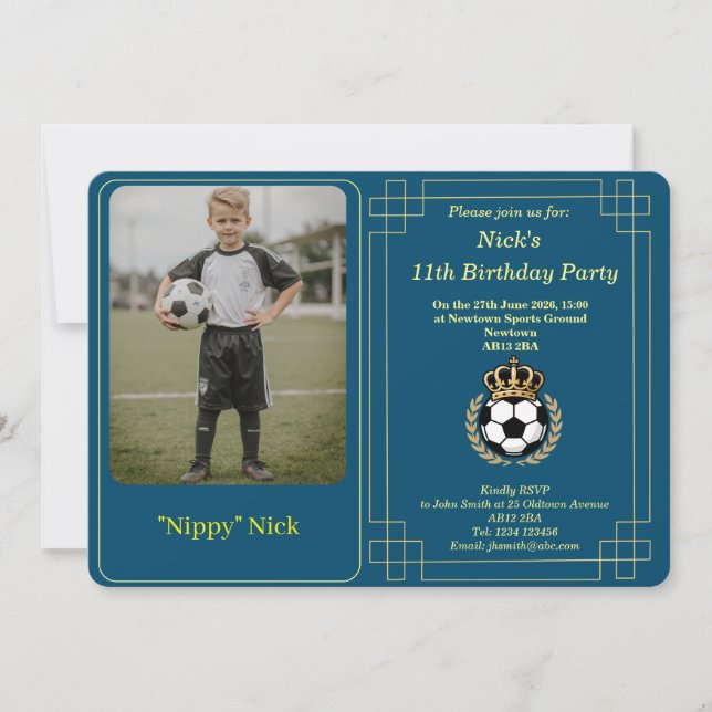 Cartão De Festividades Custom Photo Child Soccer Birthday Invitation Card (Frente)