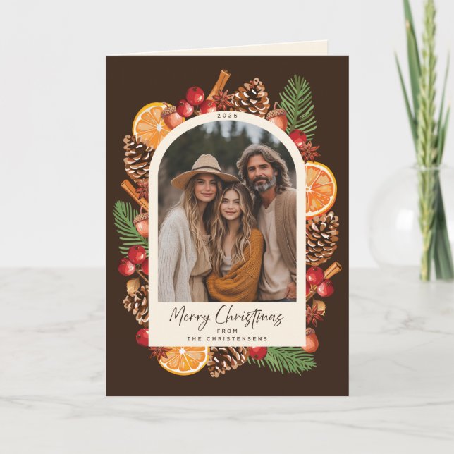 Cartão De Festividades Custom Photo Folded Rustic Citrus Christmas (Frente)