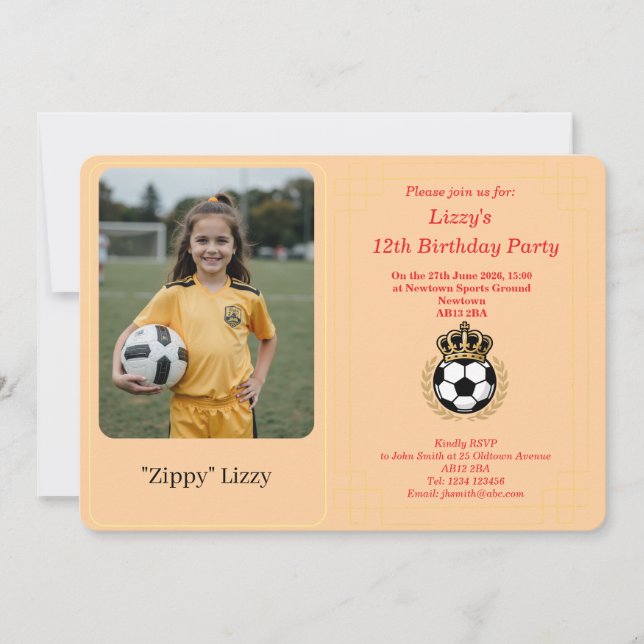 Cartão De Festividades Custom Photo Girl Soccer Birthday Party Invitation (Frente)