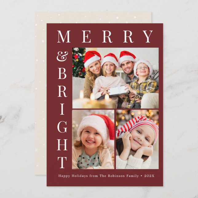 Cartão De Festividades custom photo merry bright christmas holiday card (Frente/Verso)