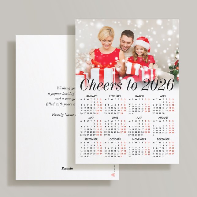 Cartão De Festividades Custom Photo Modern Holiday 2026 Calendar Card (Criador carregado)