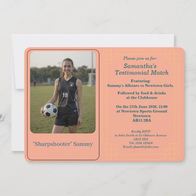 Cartão De Festividades Custom Photo Soccer Testimonial Match Invitation (Frente)