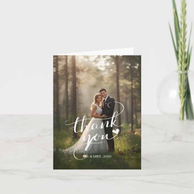 Cartão De Festividades Custom Photo Wedding Thank You Card (Frente)