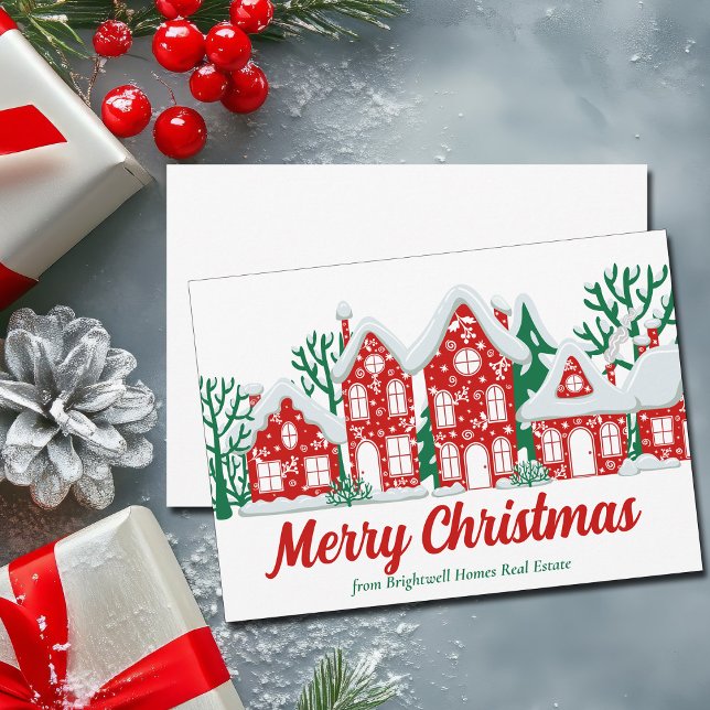 Cartão De Festividades Custom Real Estate Company Merry Christmas Houses (Criador carregado)