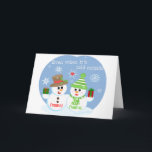 Cartão De Festividades Custom Snowman Sweethearts Christmas Card.<br><div class="desc">Cute Christmas card for husband,  wife,  boyfriend,  girlfriend,  etc.  Personalize with names and closing text. FRONT: Even when it's cold outside INSIDE:  Your love keeps me warm. Merry Christmas Dear! Jamie Wogan Edwards Art</div>