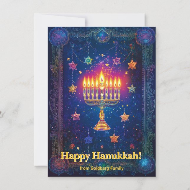 Cartão De Festividades Custom text✡️ Hanukkah Starry Night Shalom (Frente)