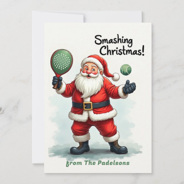 Cartão De Festividades 🎾🎄Custom text, Santa’s Padel Pop (Frente)