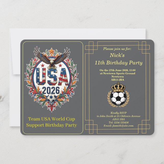 Cartão De Festividades Custom USA Soccer Team Bald Eagle Birthday Invite (Frente)