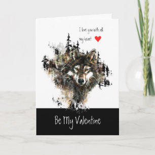 Cartão De Festividades Custom Valentine Love Heart Wolf Animal Nature Art