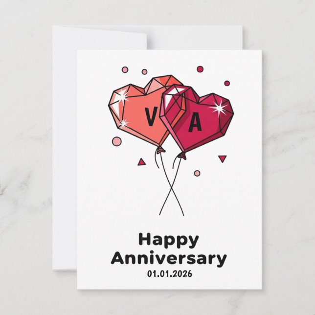Cartão De Festividades Custom Watercolor Heart Couple Anniversary Card (Frente)