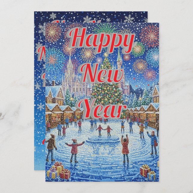 Cartão De Festividades Custom Whimsical Winter Fireworks Holiday Card (Frente/Verso)