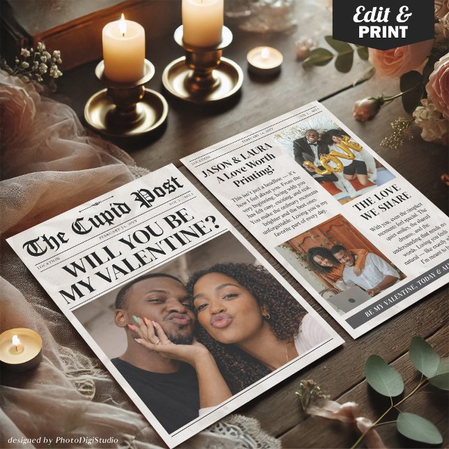 Cartão De Festividades Custom Will You Be My Valentine Newspaper Card (Custom Will You Be My Valentine Newspaper Card Personalized Valentines Gift)