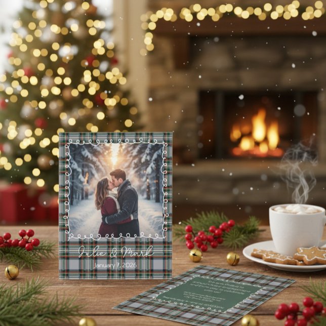 Cartão De Festividades Custom Winter Engagement Photo Card with Tartan  (Criador carregado)