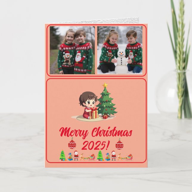 Cartão De Festividades Customisable 2 Photo Traditional Folded Xmas (Frente)