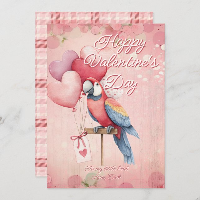 Cartão De Festividades Customizable Animal Parrot Bird Valentines Day (Frente/Verso)