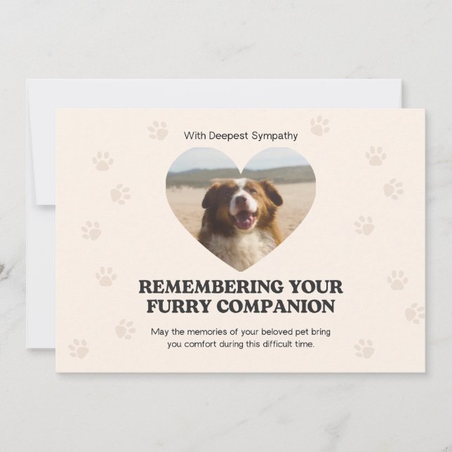 Cartão De Festividades Customizable Beige Heart Photo Pet Loss Sympathy  (Frente)