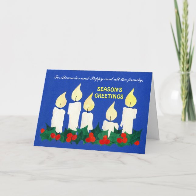 Cartão De Festividades Customizable Christmas Card - Candles and Holly (Frente)