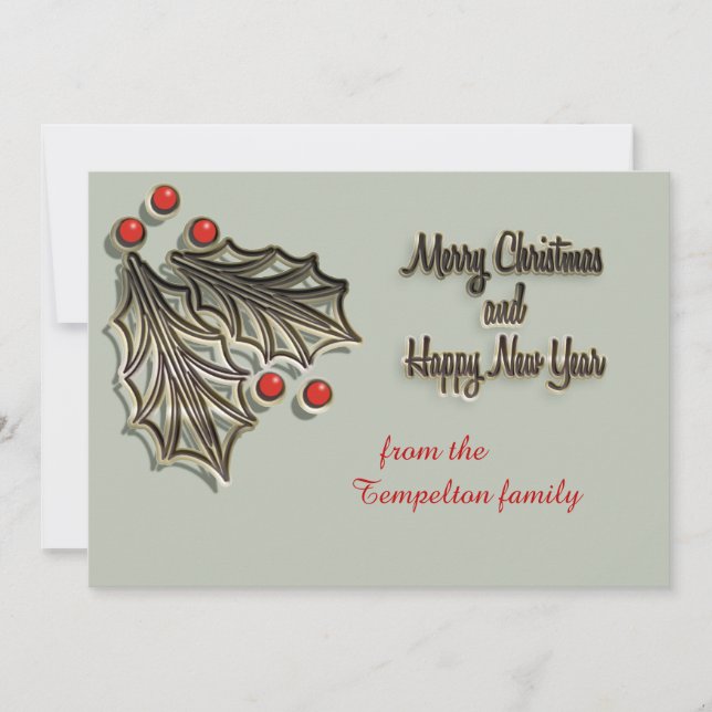 Cartão De Festividades Customizable Christmas card red holly berries (Frente)