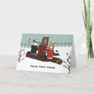 Cartão De Festividades Customizable Christmas Toboggan Ride Card