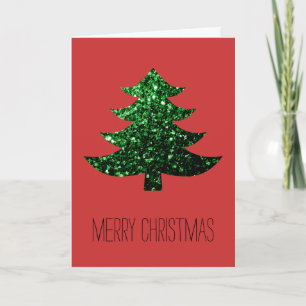 Cartão De Festividades Customize Sparkly Christmas tree green sparkle Red