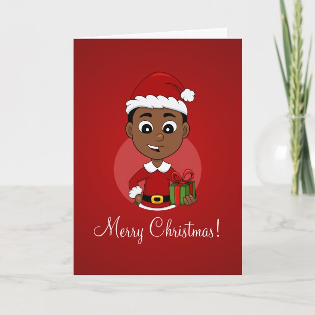 Cartão De Festividades Cute African American Christmas boy cartoon (Frente)