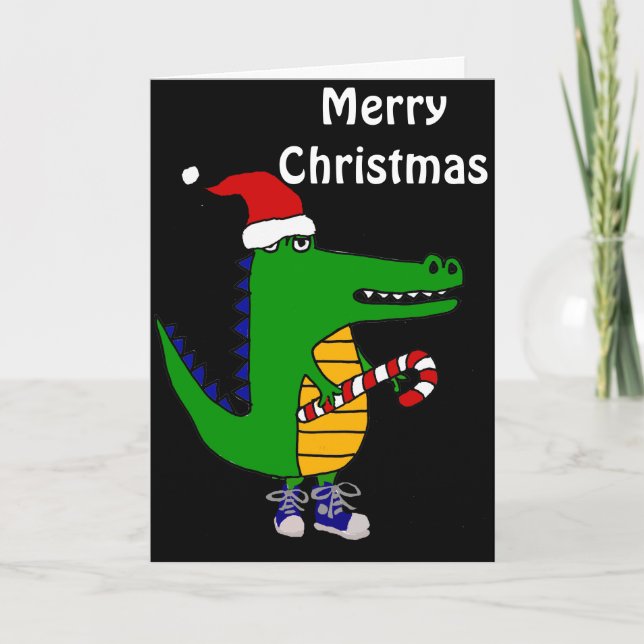 Cartão De Festividades Cute Alligator in Santa Hat Christmas Cartoon (Frente)