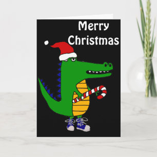 Cartão De Festividades Cute Alligator in Santa Hat Christmas Cartoon