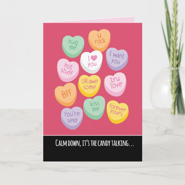 Cartão De Festividades Cute and Funny Candy Hearts Valentine's Day (Frente)