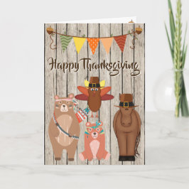 Cartão De Festividades Cute Animals and Bunting Happy Thanksgiving