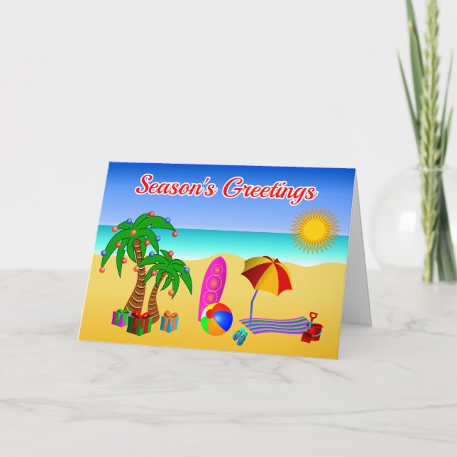 Cartão De Festividades Cute Aussie Beach Scene Australian Christmas Cards (Frente)