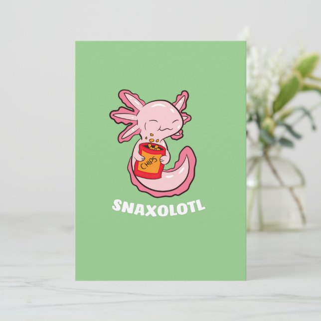 Cartão De Festividades Cute Axolotl Lover Snaxolotl Kawaii Comida Axolotl (Em pé/Frente)