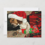 Cartão De Festividades Cute Beagle Puppy Snoopy Wearing Santa Hat<br><div class="desc">Snoopy Dogg was anxious to see Santa. Unfortunately,  the long wait was too much for this little pup.</div>