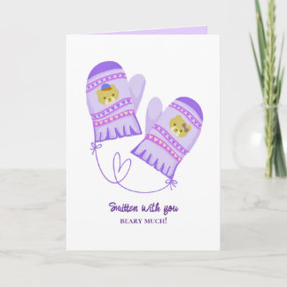 Cartão De Festividades Cute Bear Love Purple Mittens Valentine's Day Card