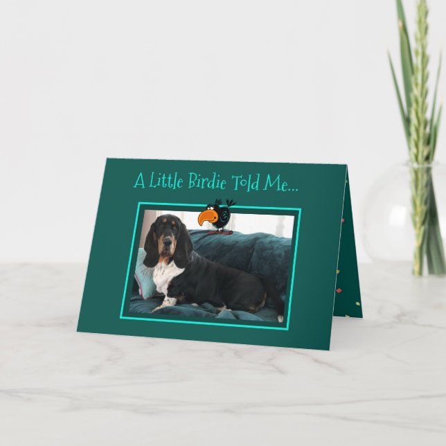 Cartão De Festividades Cute Birthday Card w/Basset Hound and Birdie (Frente)